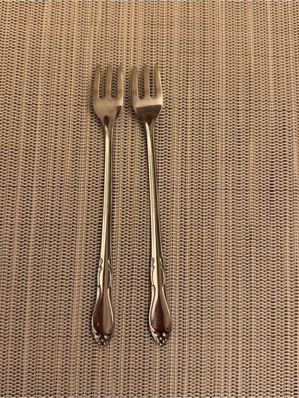 2 Vintage Cocktail Shrimp Forks Simeon L George H Rogers Stainless Oneida
